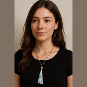 Unbranded Light Blue Tassel Gold Chain Necklace One Size